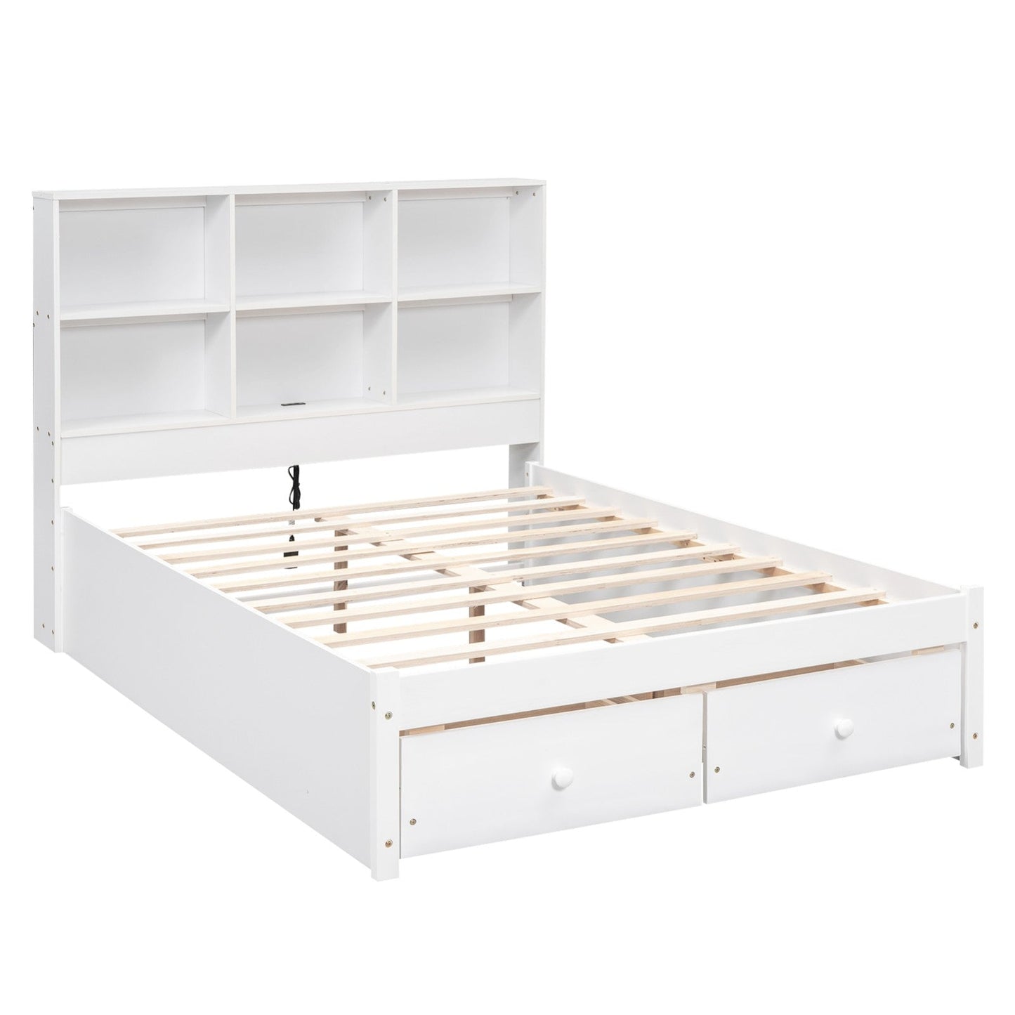 Full Size Platform Bed with Storage Headboard, Charging Station and 2 Drawers