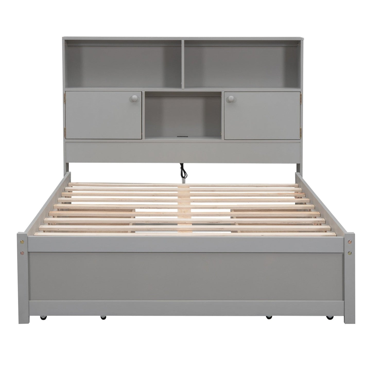 Full Size Platform Bed with Storage Headboard, Charging Station, and 4 Drawers