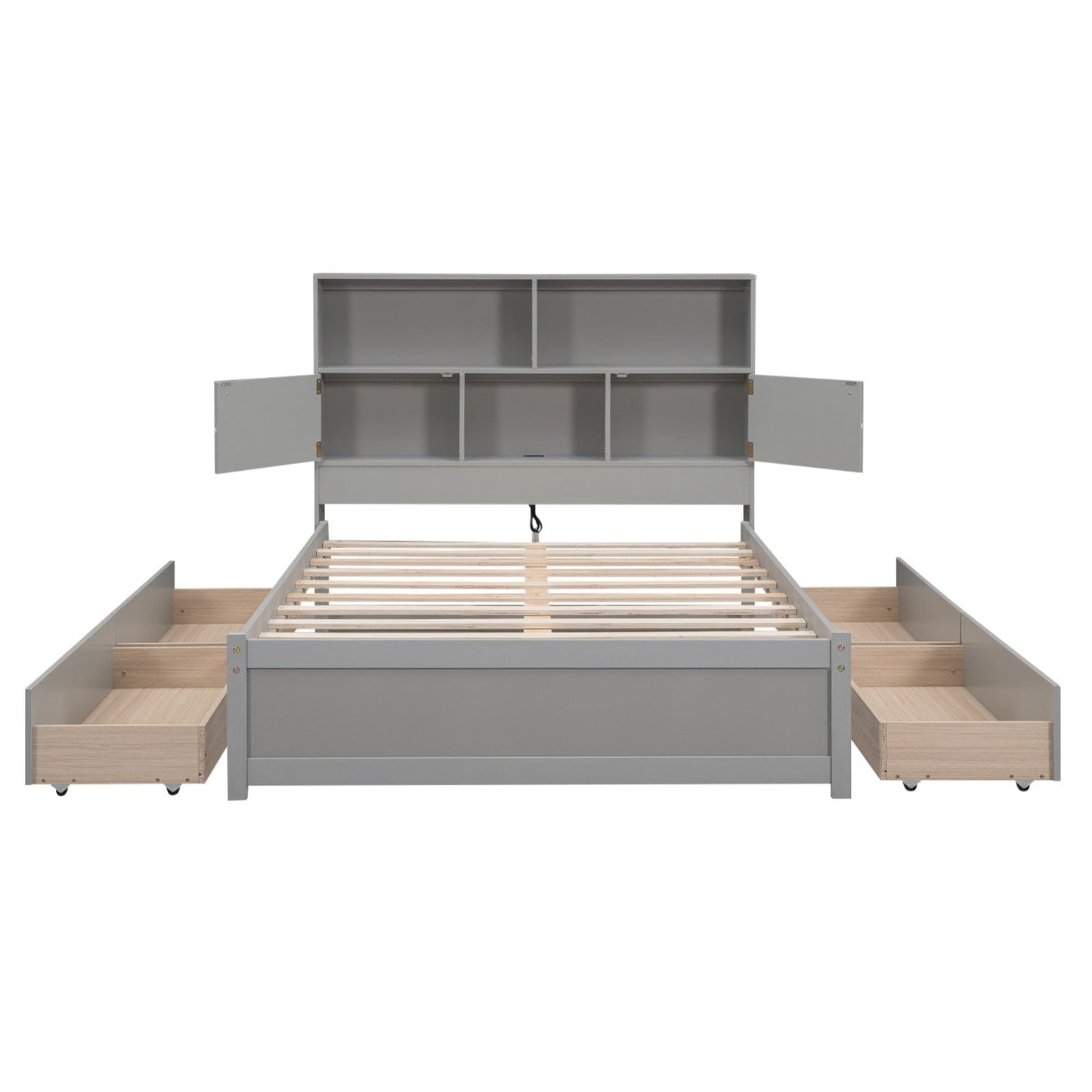 Full Size Platform Bed with Storage Headboard, Charging Station, and 4 Drawers