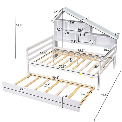 Full Size Platform Bed with Trundle and Shelves