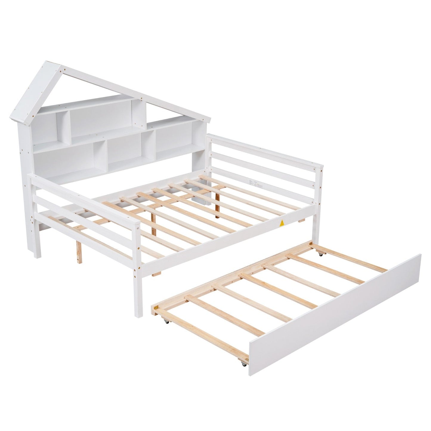 Full Size Platform Bed with Trundle and Shelves