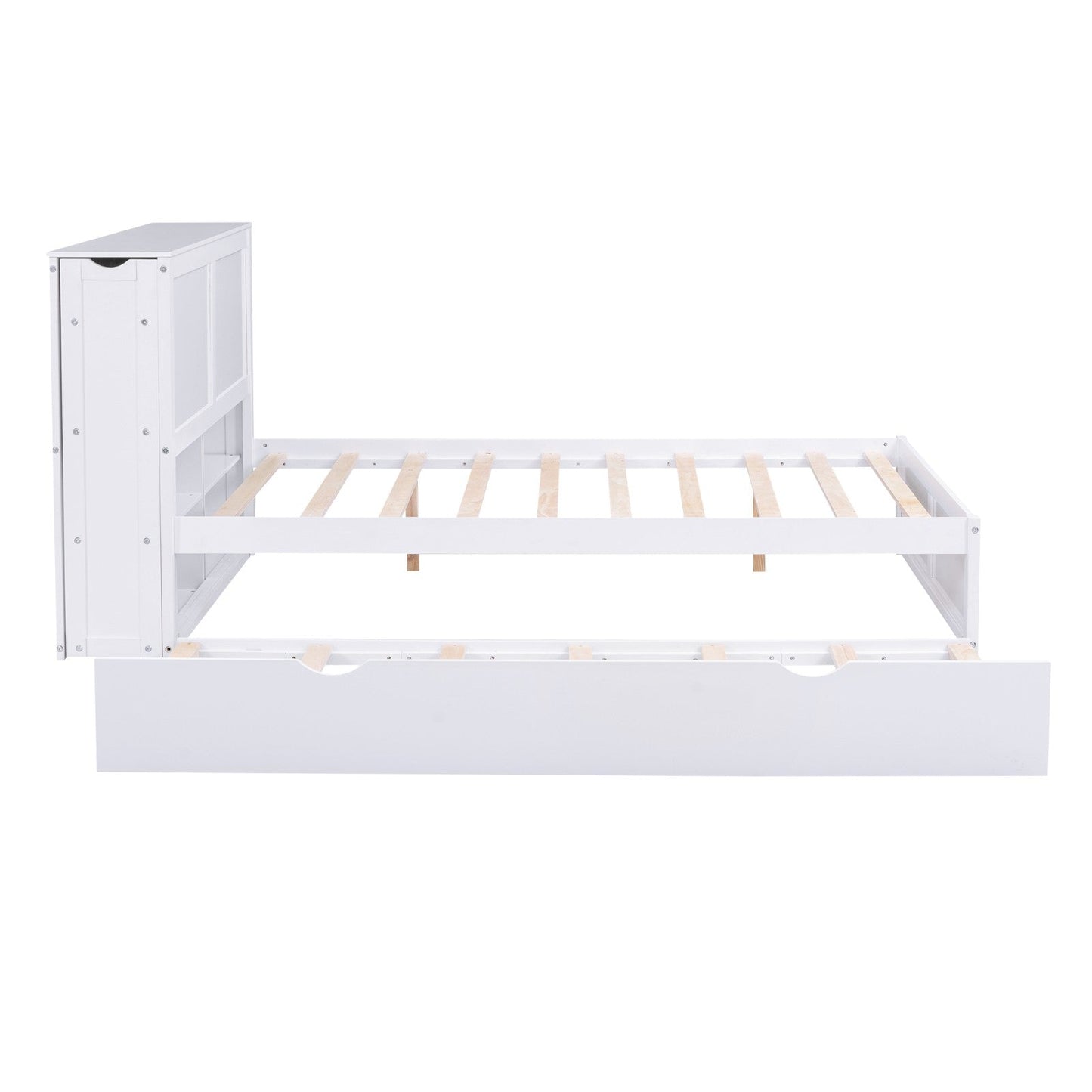 Full Size Platform Storage Bed with Pull Out Shelves and Twin Size Trundle