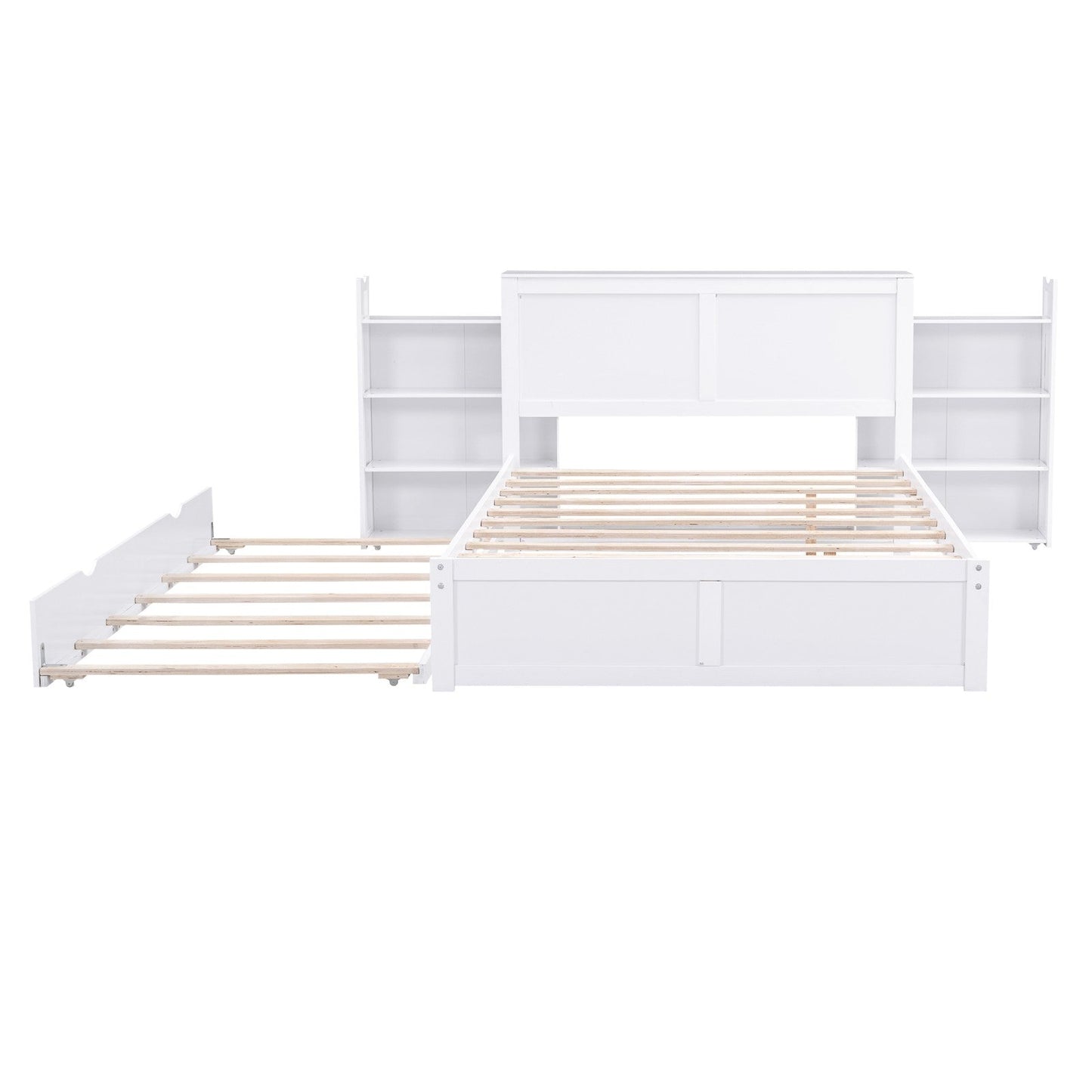 Full Size Platform Storage Bed with Pull Out Shelves and Twin Size Trundle