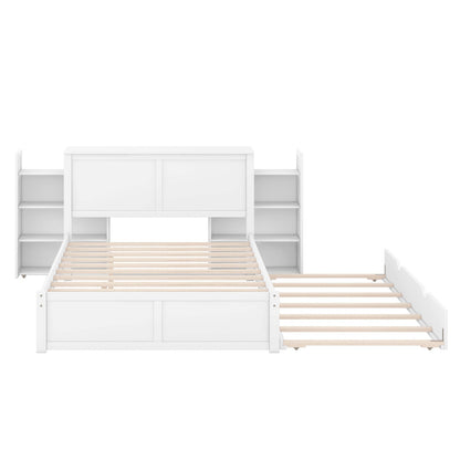 Full Size Platform Storage Bed with Pull Out Shelves and Twin Size Trundle