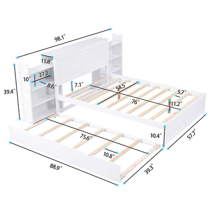 Full Size Platform Storage Bed with Pull Out Shelves and Twin Size Trundle