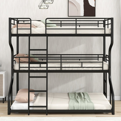 Full XL over Twin XL over Queen Size Triple Bunk Bed with Long and Short Ladder