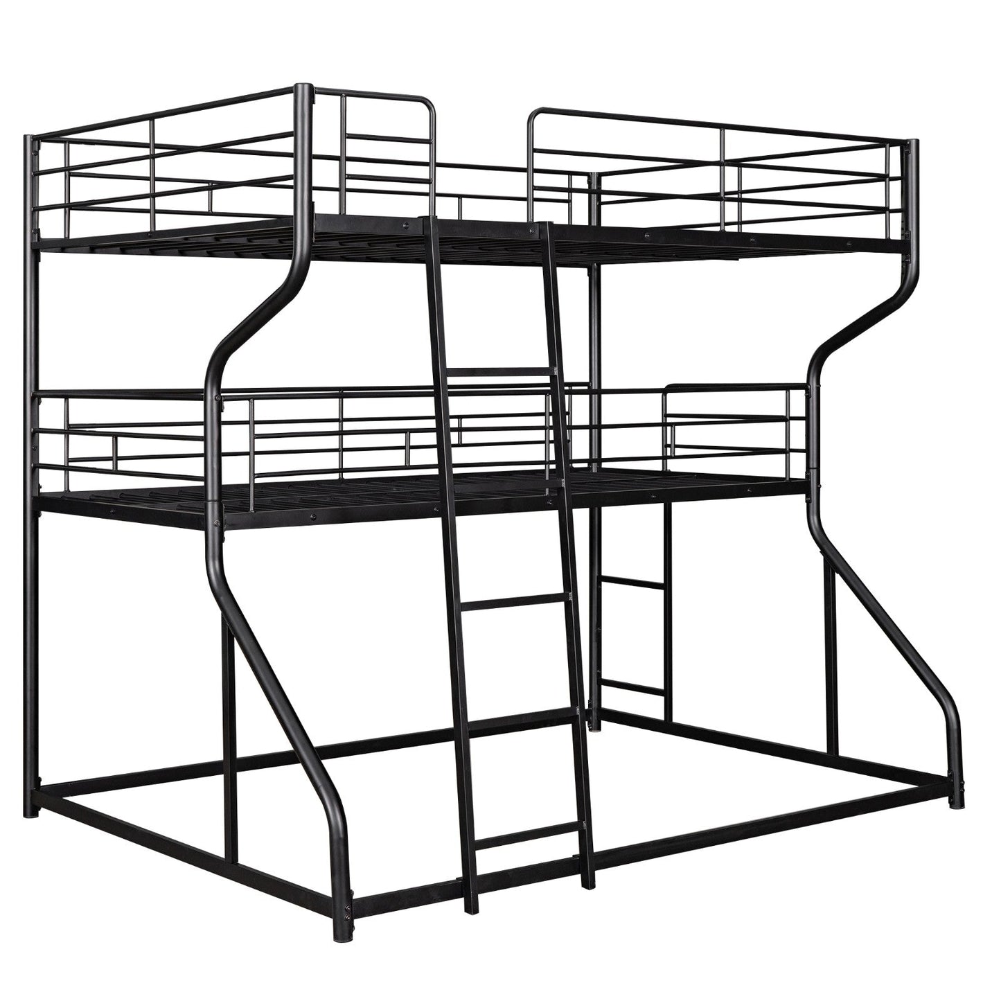 Full XL over Twin XL over Queen Size Triple Bunk Bed with Long and Short Ladder