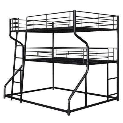 Full XL over Twin XL over Queen Size Triple Bunk Bed with Long and Short Ladder