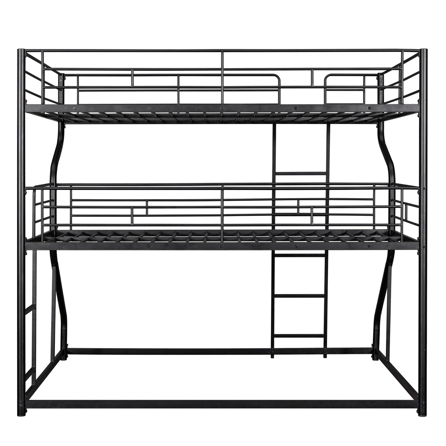 Full XL over Twin XL over Queen Size Triple Bunk Bed with Long and Short Ladder