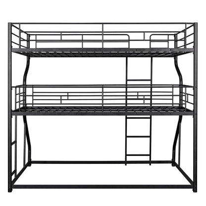 Full XL over Twin XL over Queen Size Triple Bunk Bed with Long and Short Ladder