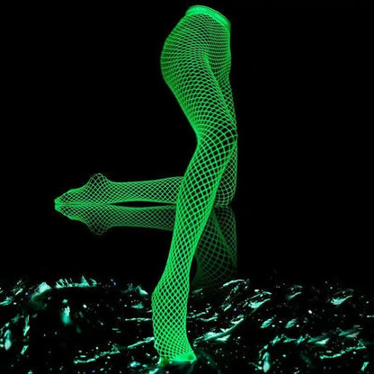 Glow-in-the-Dark Fishnet Stockings - Luminous Hollow Out Pantyhose Tights Stockings