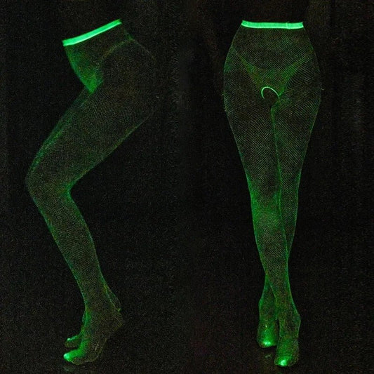 Glow-in-the-Dark Fishnet Stockings - Luminous Hollow Out Pantyhose Tights Stockings