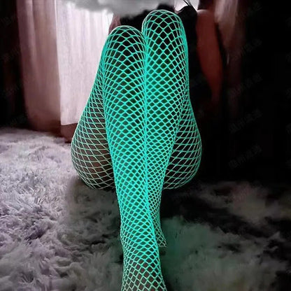 Glow-in-the-Dark Fishnet Stockings - Luminous Hollow Out Pantyhose Tights Stockings