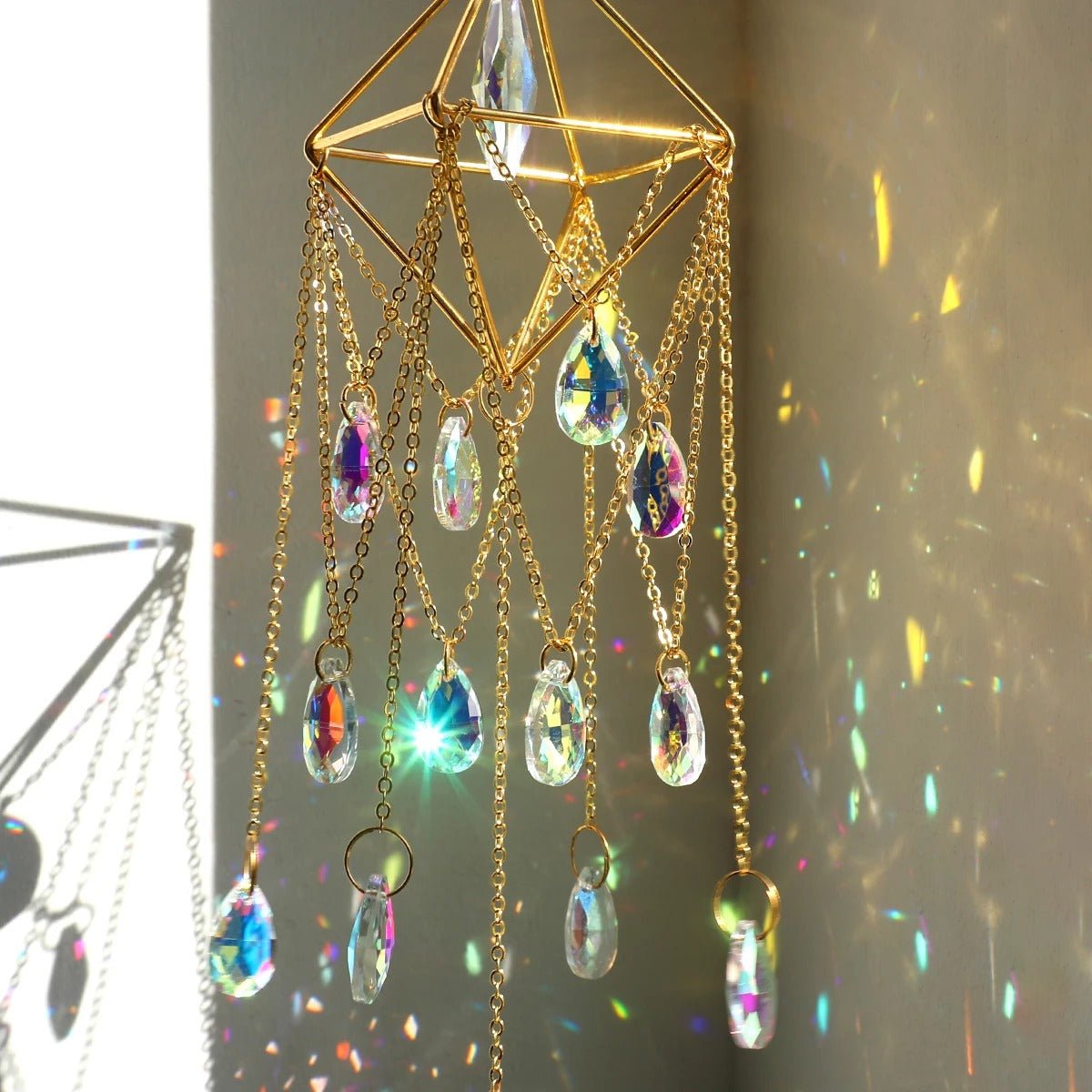 Hanging Sun Catcher Crystal - Hanging Sun Catcher with Chain Rainbow Maker Crystal Prisms for Home Decor