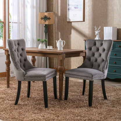 High-end Contemporary Tufted Solid Wood Velvet Upholstered Dining Chair with Wood Legs and Nailhead Trim, 2 pcs Set