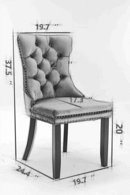 High-end Contemporary Tufted Solid Wood Velvet Upholstered Dining Chair with Wood Legs and Nailhead Trim, 2 pcs Set