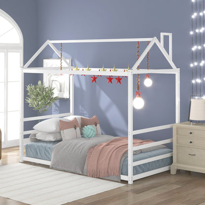 House Platform Bed with Roof and Chimney Design