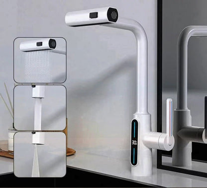 Intelligent Digital Display Faucet Pull - out Basin Faucet - 3 in 1 360° Swiveling Waterfall Kitchen Tap - Gear Elevation