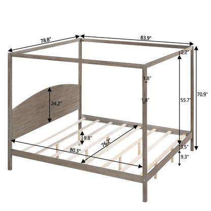 King Size Canopy Platform Bed with Headboard and Support Legs