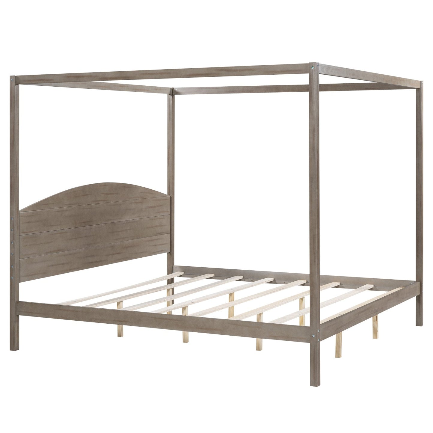 King Size Canopy Platform Bed with Headboard and Support Legs