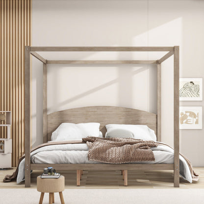 King Size Canopy Platform Bed with Headboard and Support Legs