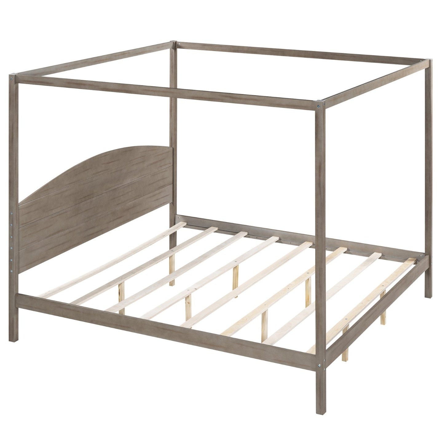 King Size Canopy Platform Bed with Headboard and Support Legs