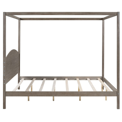 King Size Canopy Platform Bed with Headboard and Support Legs