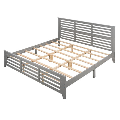 King Size Platform Bed with Horizontal Strip Hollow Shape