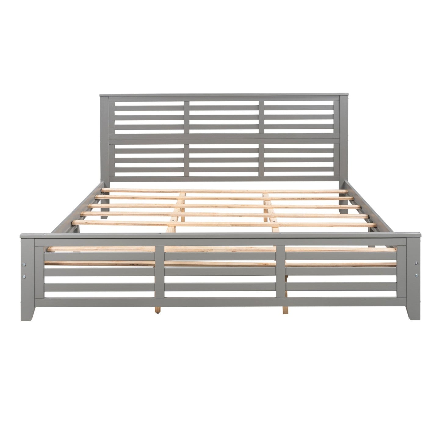 King Size Platform Bed with Horizontal Strip Hollow Shape