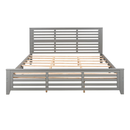 King Size Platform Bed with Horizontal Strip Hollow Shape