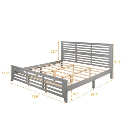 King Size Platform Bed with Horizontal Strip Hollow Shape