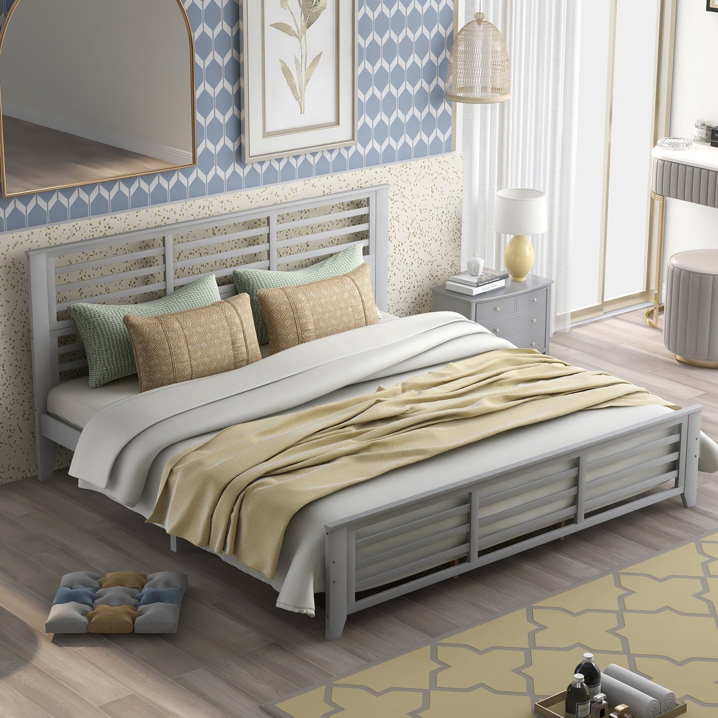 King Size Platform Bed with Horizontal Strip Hollow Shape