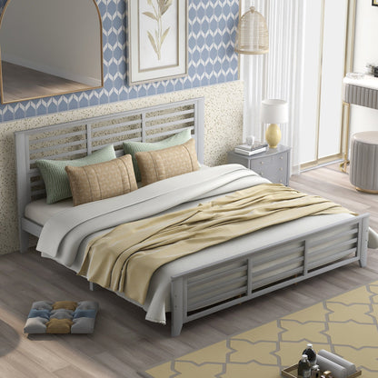 King Size Platform Bed with Horizontal Strip Hollow Shape