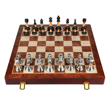 Metal Chess Set with Large 45CM Wooden Board