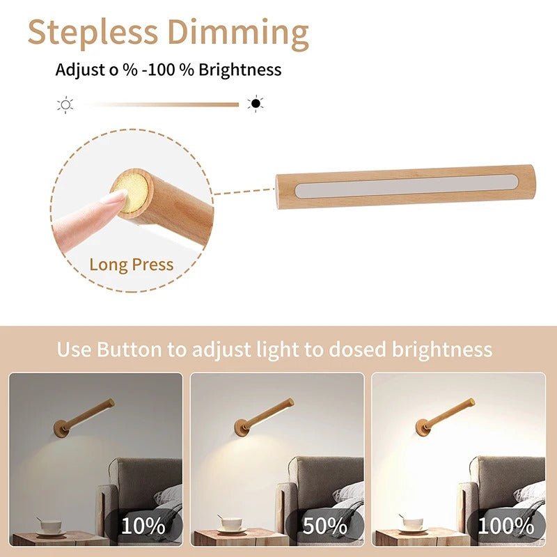 Portable 360° Rotating Rechargeable Wall Light - Magnetic Adjust USB Charging Wood Wall Mounted Lamp