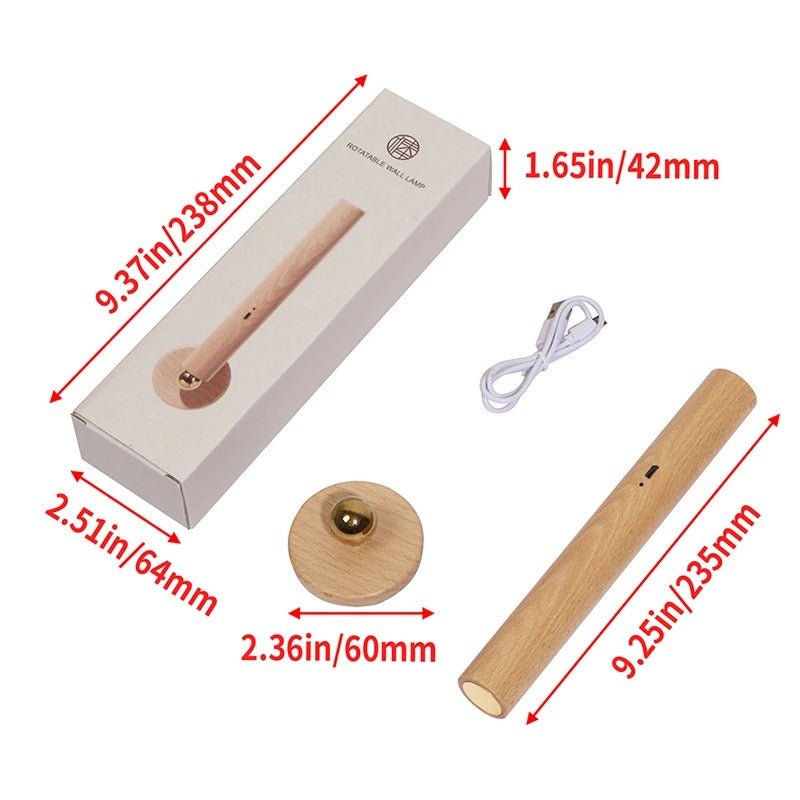 Portable 360° Rotating Rechargeable Wall Light - Magnetic Adjust USB Charging Wood Wall Mounted Lamp