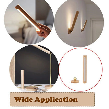 Portable 360° Rotating Rechargeable Wall Light - Magnetic Adjust USB Charging Wood Wall Mounted Lamp