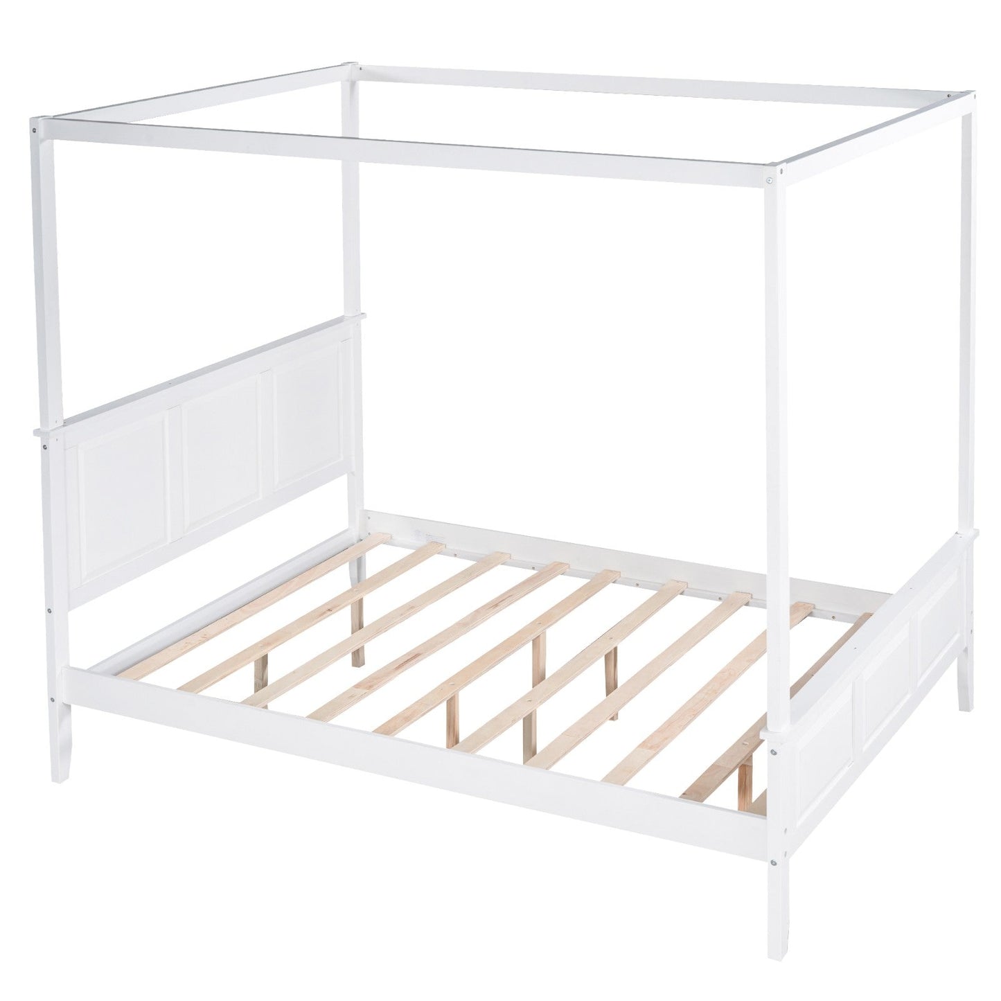 Queen-Size Canopy Platform Bed with Headboard, Footboard, and Slat Support Leg