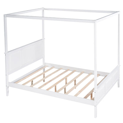 Queen-Size Canopy Platform Bed with Headboard, Footboard, and Slat Support Leg