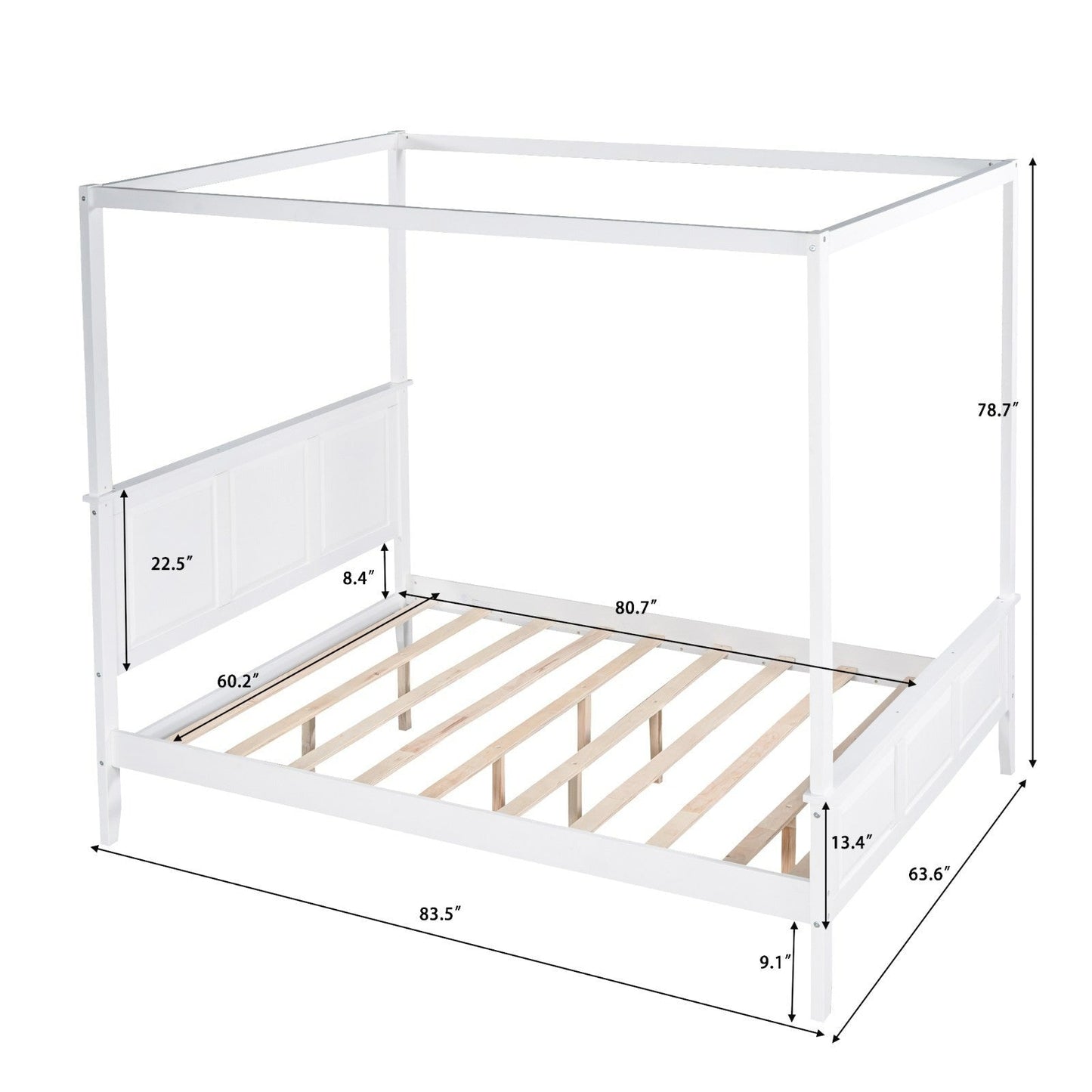 Queen-Size Canopy Platform Bed with Headboard, Footboard, and Slat Support Leg