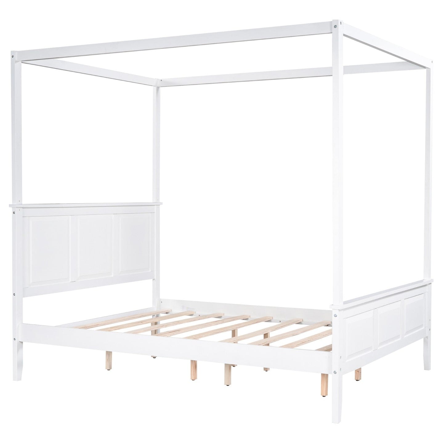 Queen-Size Canopy Platform Bed with Headboard, Footboard, and Slat Support Leg