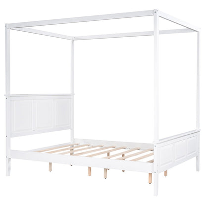 Queen-Size Canopy Platform Bed with Headboard, Footboard, and Slat Support Leg