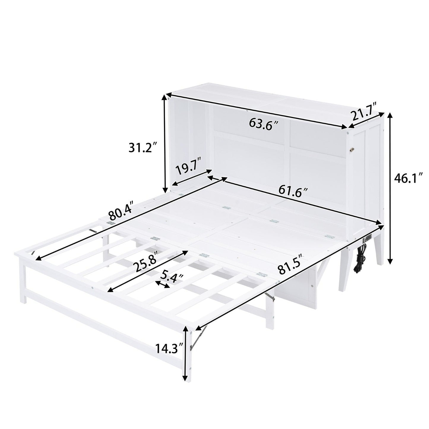 Queen Size Murphy Bed with Built-In Charging Station and Shelf