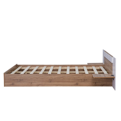 Queen-Size Platform Bed with Headboard Shelves, USB Ports, and Sockets