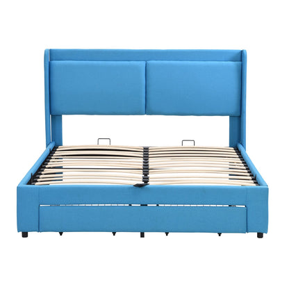 Queen Size Upholstered Hydraulic Platform Bed with Storage and 2 Drawers