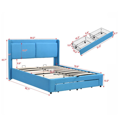 Queen Size Upholstered Hydraulic Platform Bed with Storage and 2 Drawers