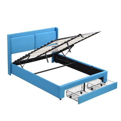 Queen Size Upholstered Hydraulic Platform Bed with Storage and 2 Drawers