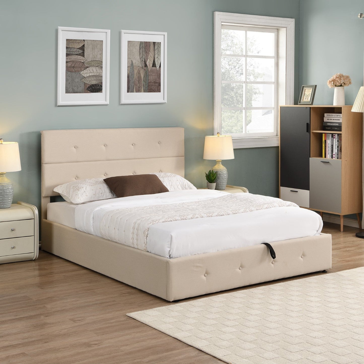 Queen Size Upholstered Platform Bed with Underneath Storage