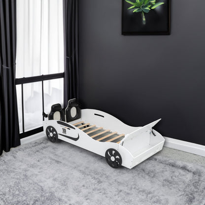 Race Car-Shaped Twin Size Platform Bed with Upholstered Backrest and Storage