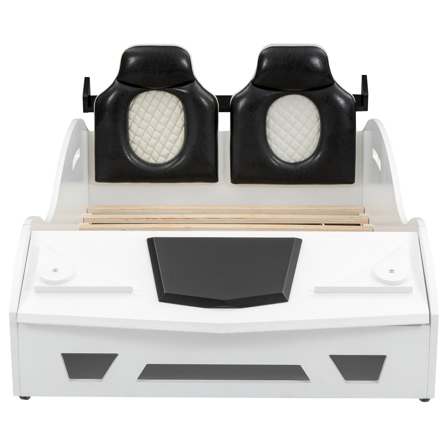 Race Car-Shaped Twin Size Platform Bed with Upholstered Backrest and Storage